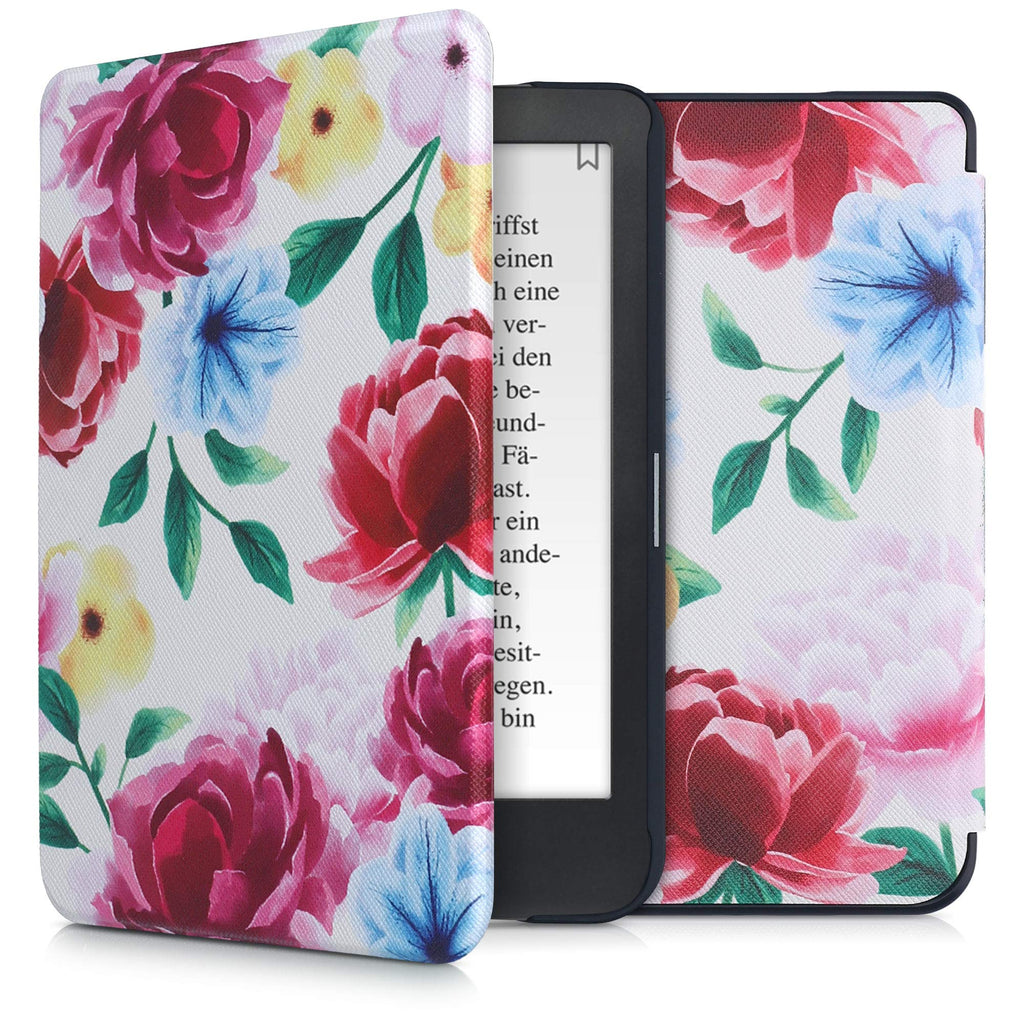 kwmobile Case Compatible with Kobo Clara HD - Case PU e-Reader Cover - Flower Mix 2 Multicolor/Champagne Flower Mix 2 32-15