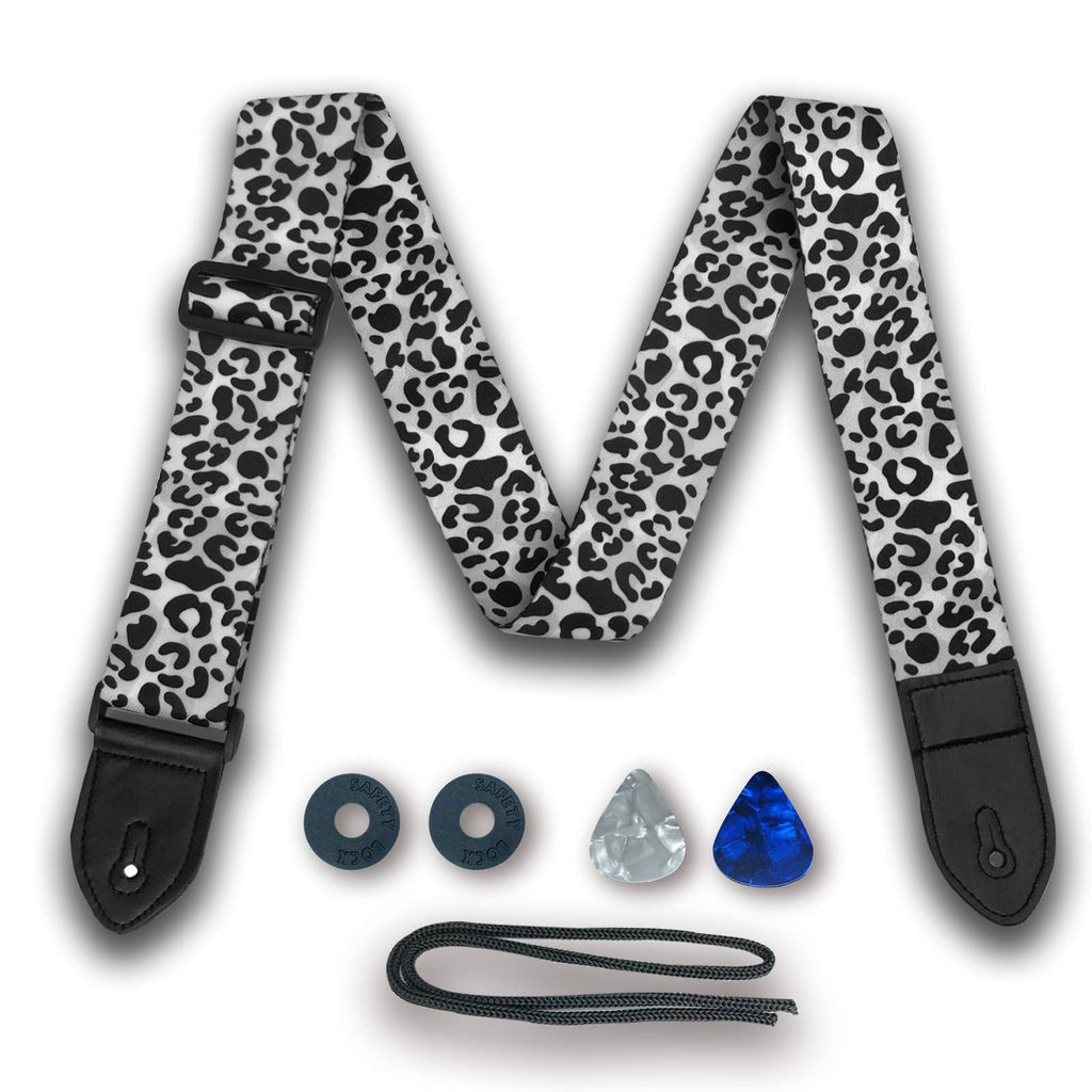 Guitar Strap, Soft Cotton Guitar Straps With 2 Pick Holders, Strap Button Headstock Adaptor, 1 Pair Strap Locks and 2 Guitar Picks Set For electric/Acoustic Guitar(Snow Leopard)