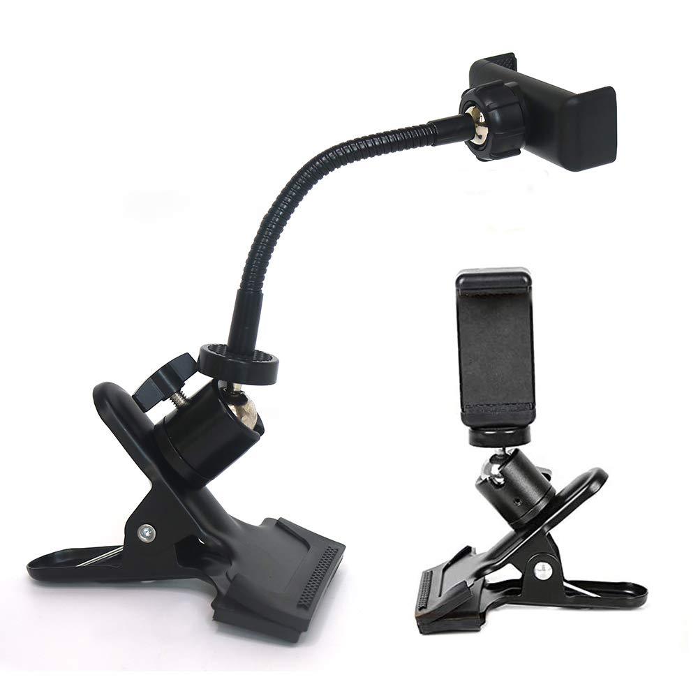 Cell Phone Clip On Stand Holder with Grip Flexible Long Arm Gooseneck Bracket Mount Clamp 360 Degrees Rotate Compatible with Smartphone width 2.16-3.1 in Livestream Phone Holder Used for Desktop