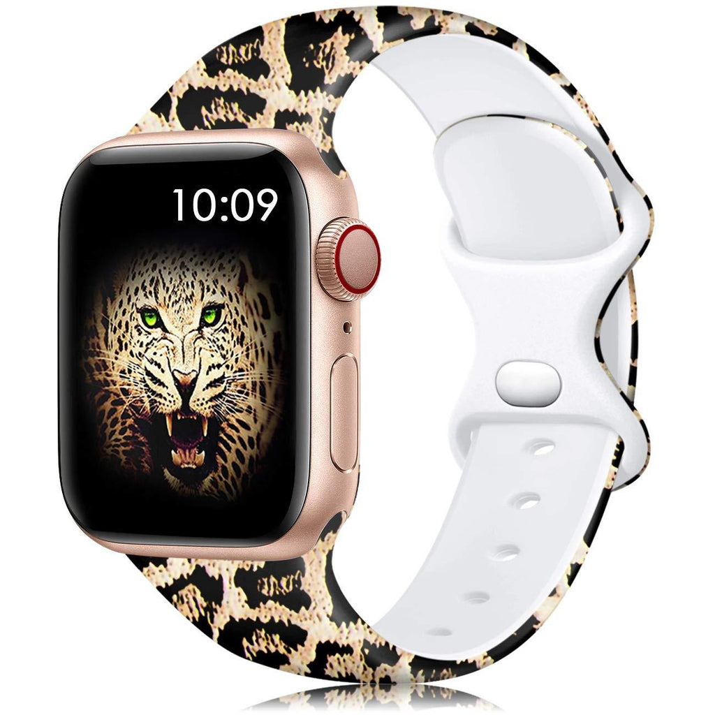 Lerobo Bands Compatible with Apple Watch Bands 40mm 38mm 44mm 42mm Women Men, Silicone Floral Printed Fadeless Pattern Replacement Bands for Apple Watch SE iWatch Series 6,Series 3,Series 5 4 3 2 1 Attractive Leopard 38mm/40mm S/M