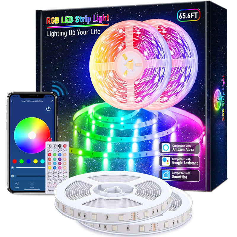 Lijun Smart LED Strip Lights, 65.6ft WiFi RGB Rope Light Work with Alexa Google Assistant, Remote App Control Lighting Kit, Music Sync Color Changing Lights for Bedroom, Living Room Strip-Light-20M