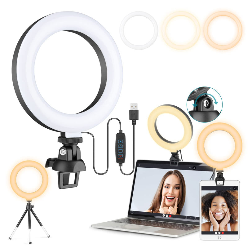 6" Ring Light for Laptop with Stand & Clip on, Video Conference Lighting, Zoom Lighting for Computer, Laptop Webcam Light for Zoom Meetings, Makeup, Selfie, Tiktok (Dimmable & 2M USB Cable) 6 inch Light