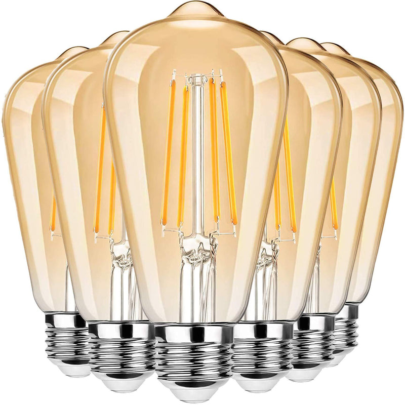 Newhouse Lighting ST64LED-6 LED Vintage Edison Filament Light Bulb, 6-Pack, Amber 6-Pack | LED