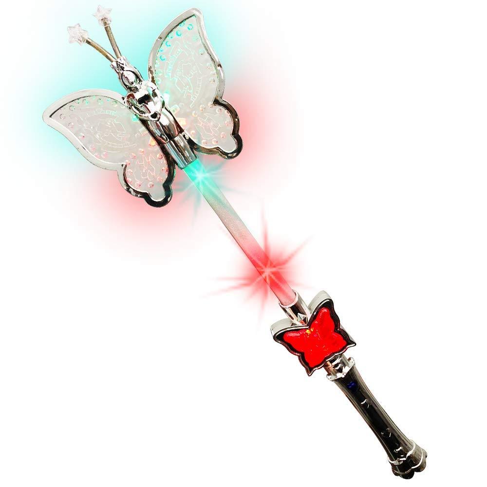 ArtCreativity Multi-Color Spinning Butterfly Baton with LED Handle | 16” Light Up Butterfly Wand for kids | Fun Pretend Play Prop | Batteries Included | Best Birthday Gift for Boys and Girls