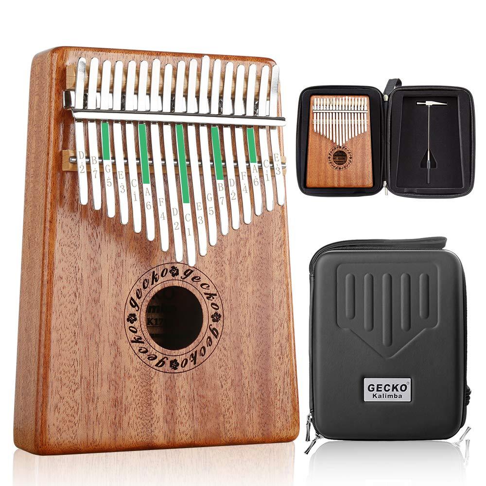 Gecko Kalimba Thumb Piano 17 Keys, Mahogany Wood Portable Mbira Sanza Finger Piano Mini, with Tune Hammer and Songbook, Musical Instruments for Kids Adult Beginners