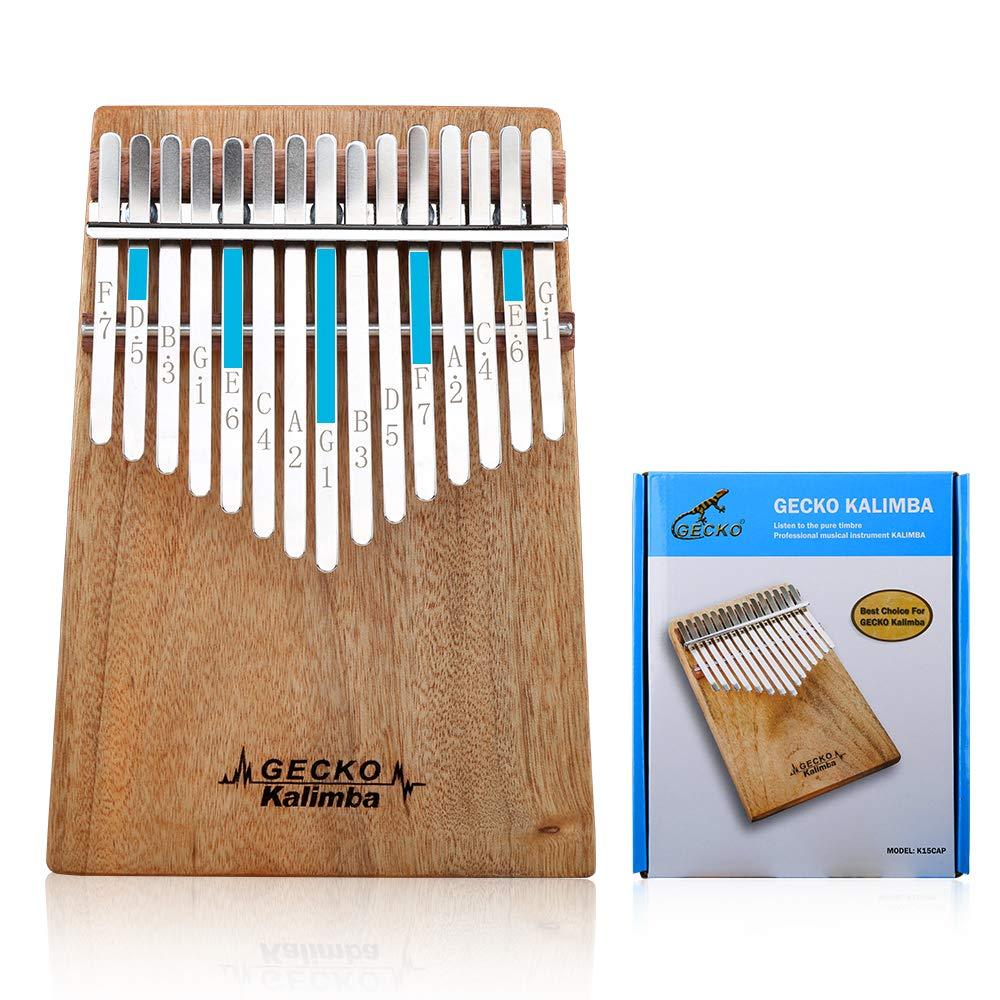 Gecko Kalimba Thumb Piano 15 Keys, Camphor Wood Portable Mbira Sanza Finger Mini Piano, with Tune Hammer and Songbook, Musical Instruments for Kids Adult Beginners