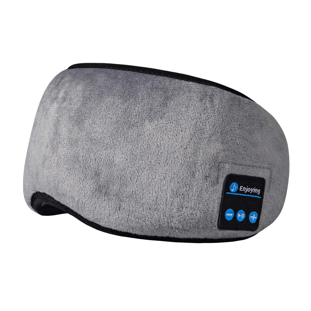 Sleep Headphones Sleep Headband Bluetooth Eye Sleep Mask, Sleeping Wireless Music Soft Plush Blindfold, Sleeping Eye Cover with Built-in Speakers for Travel/Nap (Grey) Grey