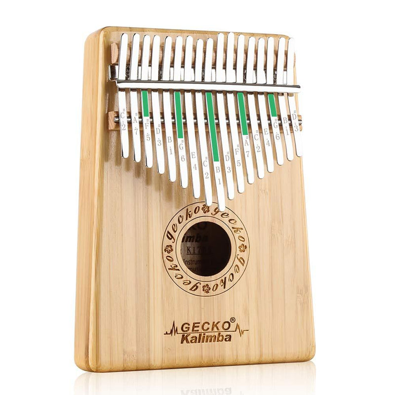 Gecko Kalimba Thumb Piano 17 Keys, Bamboo Portable Mbira Sanza Finger Mini Piano, with Tune Hammer and Songbook, Musical Instruments for Kids Adult Beginners K17BA