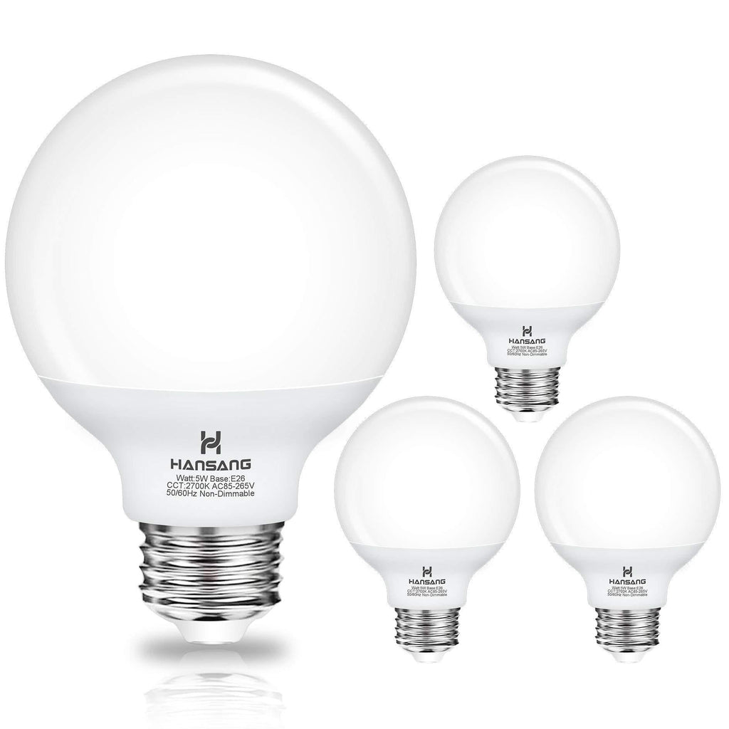 G25 LED Globe Light Bulbs, Hansang Bathroom Vanity Light Bulbs E26 Base Warm White 2700K for Bedroom Makeup Mirror Lights,60W Equivalent(5W),500LM,Non-dimmable,4Pack Globe 2700K(warm White)