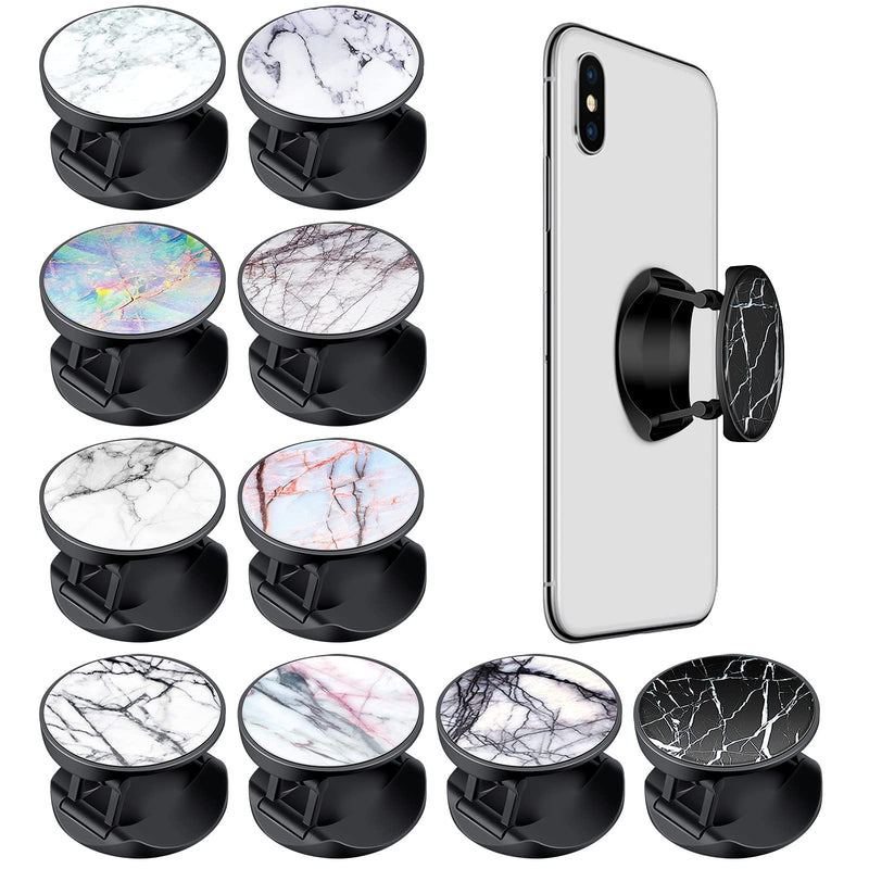 Saillong 10 Pieces Collapsible Phone Grip Holders Marble Grip Stand Finger Phone Holder Adhesive Finger Stand for Most Smartphone and Tablets