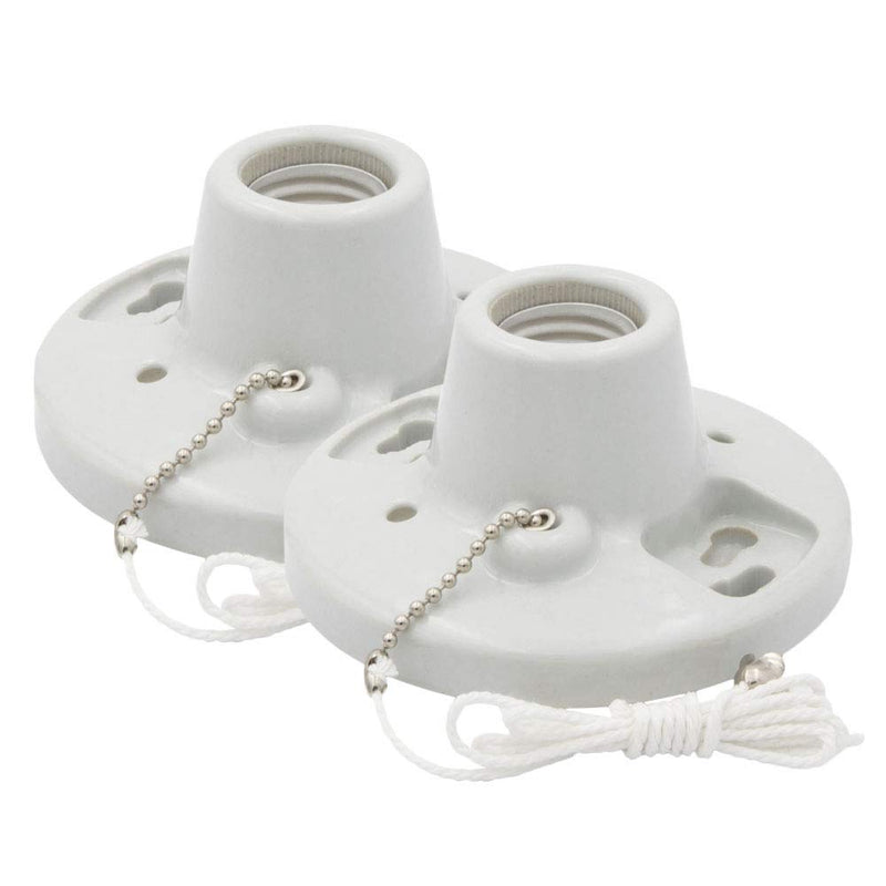 Maxxima Porcelain Lamp Holder, w/Pull Chain One-Piece Medium Base, Outlet Box Mount, 660W (2-Pack) Pull Chain