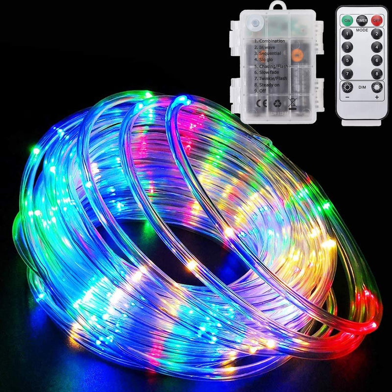 LED Rope Lights Battery Powered String Lights with Remote Control 40Ft 120 LEDs 8 Modes Color Changing Indoor Outdoor Waterproof Strip Fairy Lights for Garden Christmas Party Holiday Decoration 1 Pack