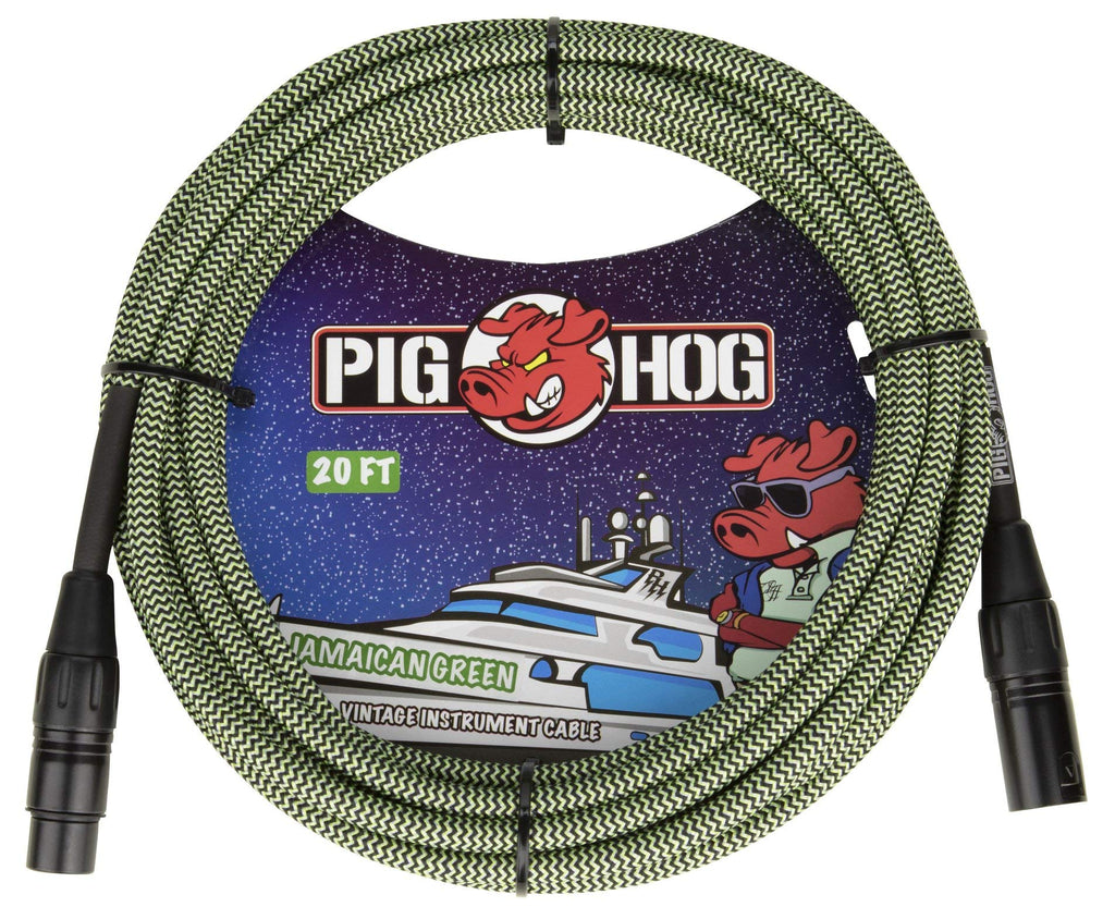 Pig Hog PHM20JGR High Performance Jamaican Green Woven XLR Microphone Cable, 20 ft.