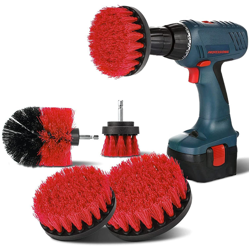 YIHATA 4 Pack Drill Brush Attachment Set, All Purpose Power Scrubber Cleaning Kit, Power Scrubber Brush for Bathroom Surfaces, Floor, Tub, Shower, Grout, Tile and Kitchen Surface (4pack red) 4pack red