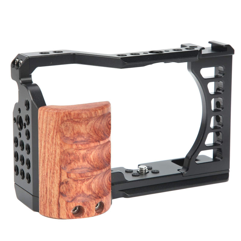 Vlog Camera Cage for Sony A7C, Camera Video Stabilizer Shooting Cage Kit with Wooden Handle Grip, with 1/4in & 3/8in Screw Hole and Cold Shoe Mount