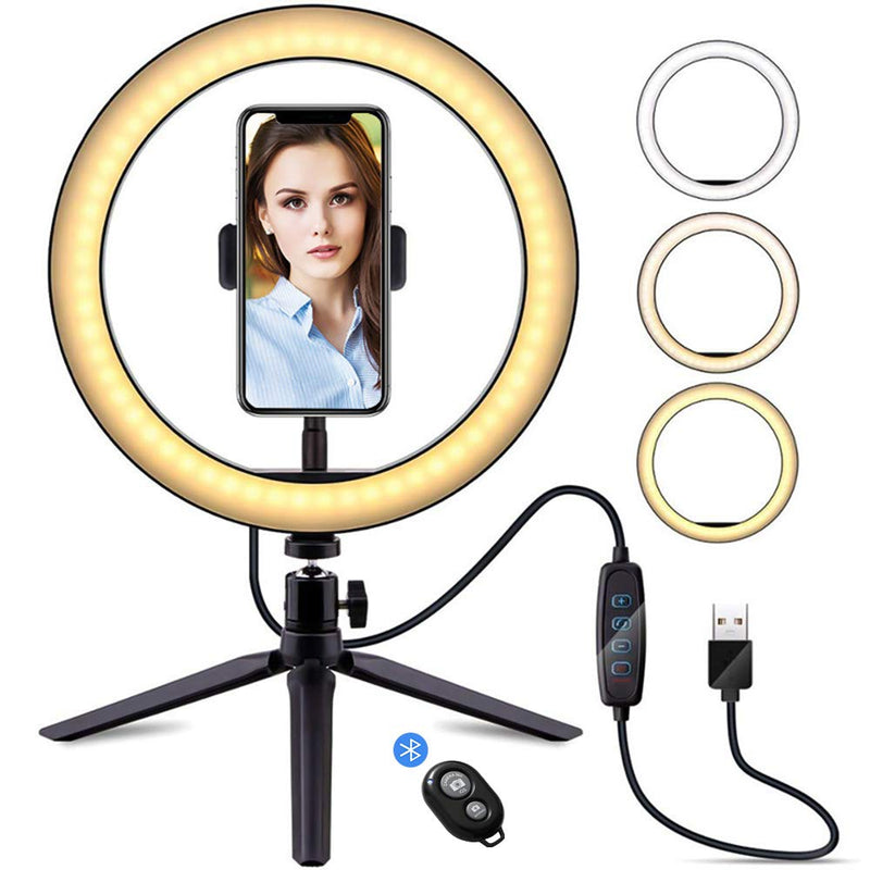10" LED Selfie Circle Light with Phone Holder and Desk Tripod ,dimmable Ring Fill Light , use for tiktok/YouTube/Instargram Live Steaming and Video Recording,Suitable for Smart Phone.