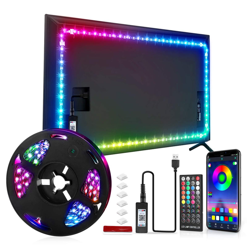 Led Lights Backlight Tv RGB Color Changing Sync with Music16 Million Colors Bias Mood Lamp with Controller and App Control with Remote, DIY Colors Tv Led for Gaming Lights 9.84ft for 24--60 inch