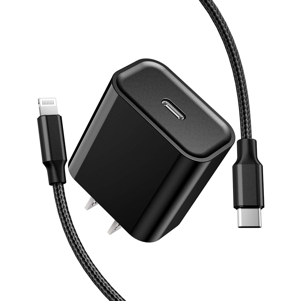 [Apple MFi Certified] iPhone Fast Charger, GEONAV 20W Power Delivery Type C Rapid Wall Charger Plug & 6FT USB-C to Lightning Quick Charge Sync Nylon Braided Cable for iPhone 12/11/XS/XR/X/iPad/AirPods Black