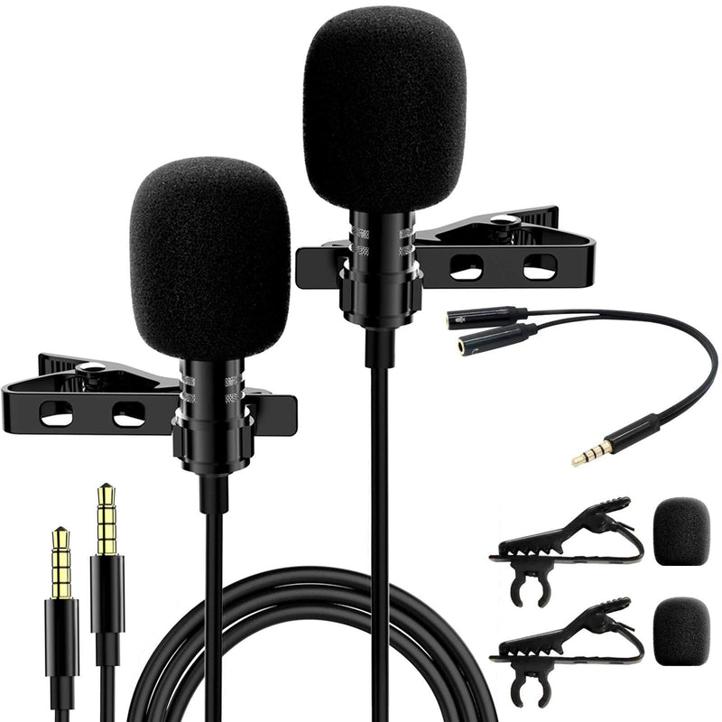 LBFNKCH Lavalier Lapel Microphone 2 Pack with Clip-On Suitable for iPhone and Android, Professional Omnidirectional Mini Microphone, Noise Cancel Mic Perfect for YouTube, Interview, Vlogging