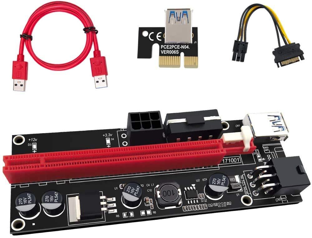 Newest Version USB Riser V009S ALB Vendor PCIE Riser 6 PIN + MOLEX GPU Mining ETH Single