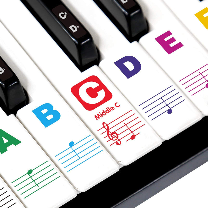7AGIRL Piano Keyboard Stickers for Beginners 88/76/61/54/49/37 Keys - Big Letters, Double Layer Coating Piano Stickers - Perfect for Kids, Easy to Install, Removable, Transparent 88 Keys Large Letter Multi-Colored