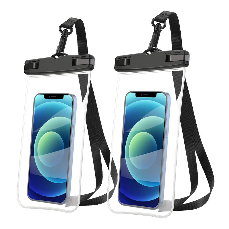 AINOYA Universal Waterproof Case 2 Pack, IPX8 Waterproof Phone Pouch Compatible with iPhone 12 Pro Max/Galaxy s21 Ultra/Pixel 5a /oneplus 9 pro up to 7" (Black) Black