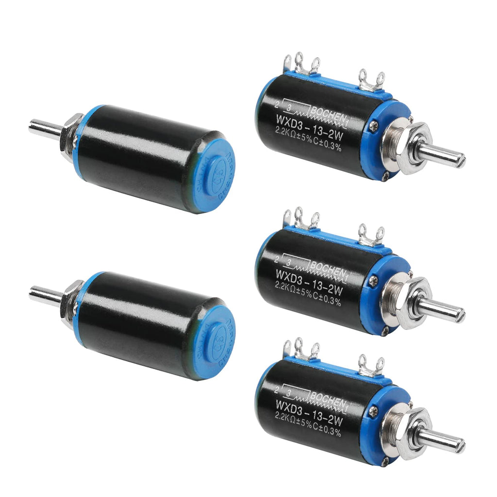 Fielect 5pcs 2.2KΩ Rotary Wire Wound Potentiometer 2W 160V Multi Turn Wirewound Potentiometer, Adjustable Resistor 2.2kΩ