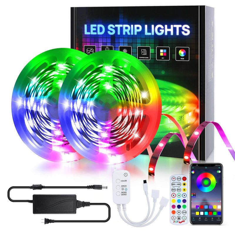Led Lights for Bedroom 65.6ft RGB Strip Light Color Changing Music Sync 5050 SMD with 24Key Remote APP Control, Flexible Remote Rope Light for Bedroom,Home, Party