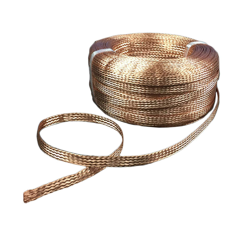 Mssoomm Flat Bare Copper Braid Sleeving Flexible EMI RFI Shielding Wire Mesh, Ground Strap Grounding, 48 Strands, Each with 30 Wires, Diam 0.15mm Each, Braid W 28mm x T 2.5mm x L 1 Meter Sectional Area: 25mm² Length: 1meter / 3.28ft