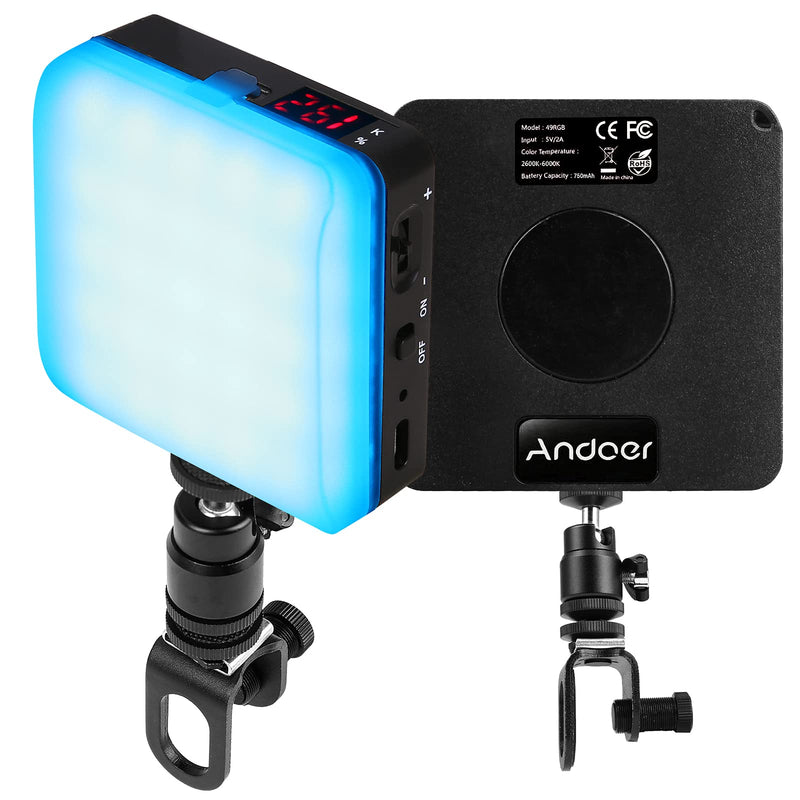 Andoer Small Led Video Light Full Color, Mini Camera Light 2600k-6000k Dimmable Built-in Rechargeable Battery, Magnetic Back Portable RGB Light for Vlog Photography Computer DJI Osmo Gopro( Clip-On)