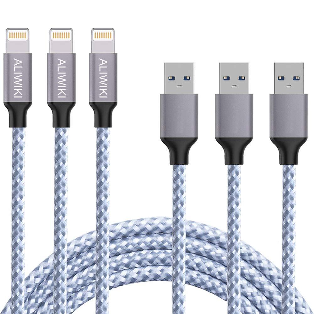 iPhone Charger,ALIWIKI 3 Pack 6ft Nylon Braided USB to Lightning Cable Extra Long Syncing Data Sync Transfer Fast Charging Compatible with iPhone 12/11/Pro/Xs Max/X/8/7/Plus/6S/6/SE/5S/iPad Pro Air 2
