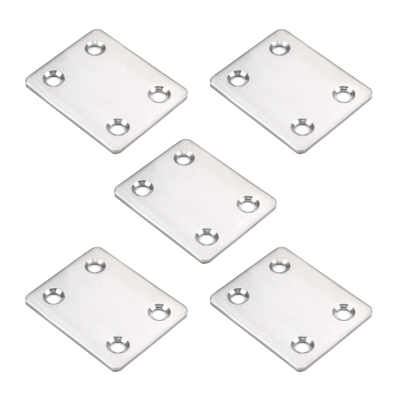 Yinpecly Small Flat Straight Mending Plates 1.85" x 1.50" Stainless Steel Straight Brace Brackets Fastener for Connector Furniture Repair Fixing Joint Silver Tone 10pcs 10 Pieces