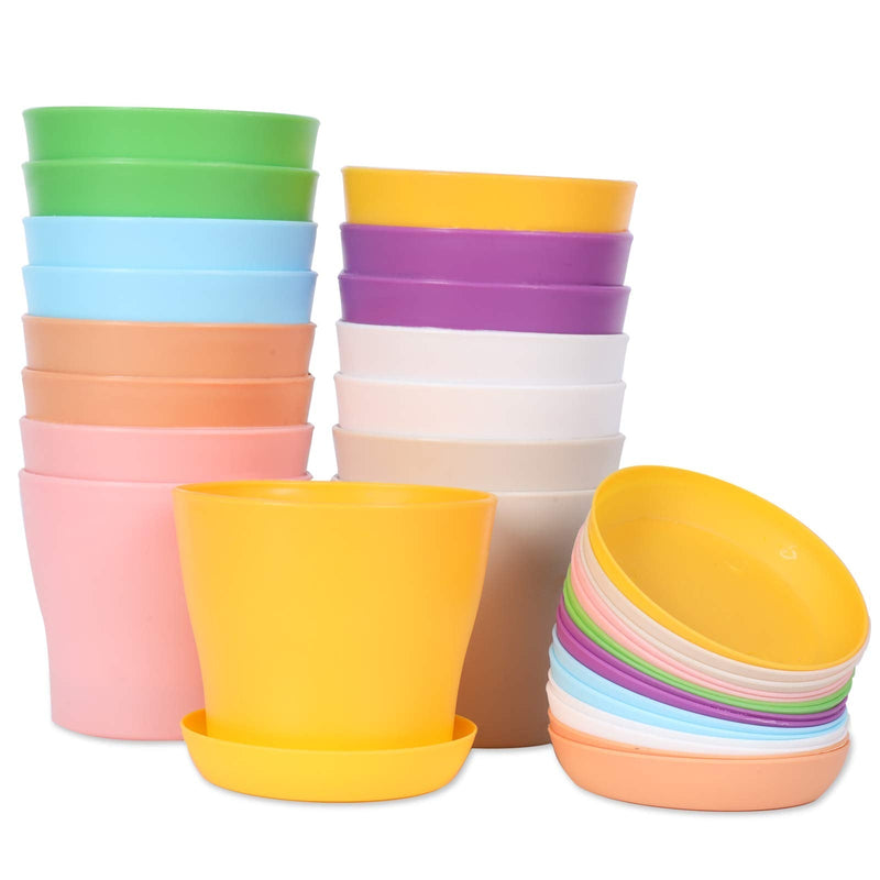 [AUSTRALIA] - JERIA 16-Pack 4" Plastic Flower Plant Pots Thickened Seedlings Nursery Pots, Colorful Flower Plant Container Seed Starting Pots with Pallet (8 Colors) A-multicolor 