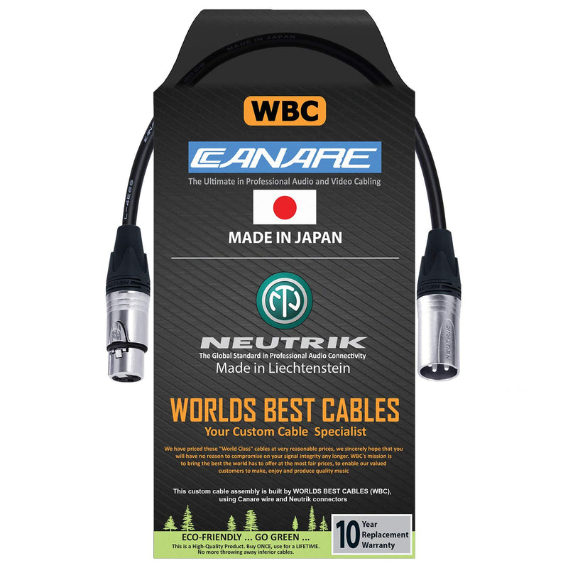 1.5 Foot – Quad Balanced Microphone Cable Custom Made by WORLDS BEST CABLES – Using Canare L-4E6S Wire and Neutrik Silver NC3MXX Male & NC3FXX Female XLR Plugs