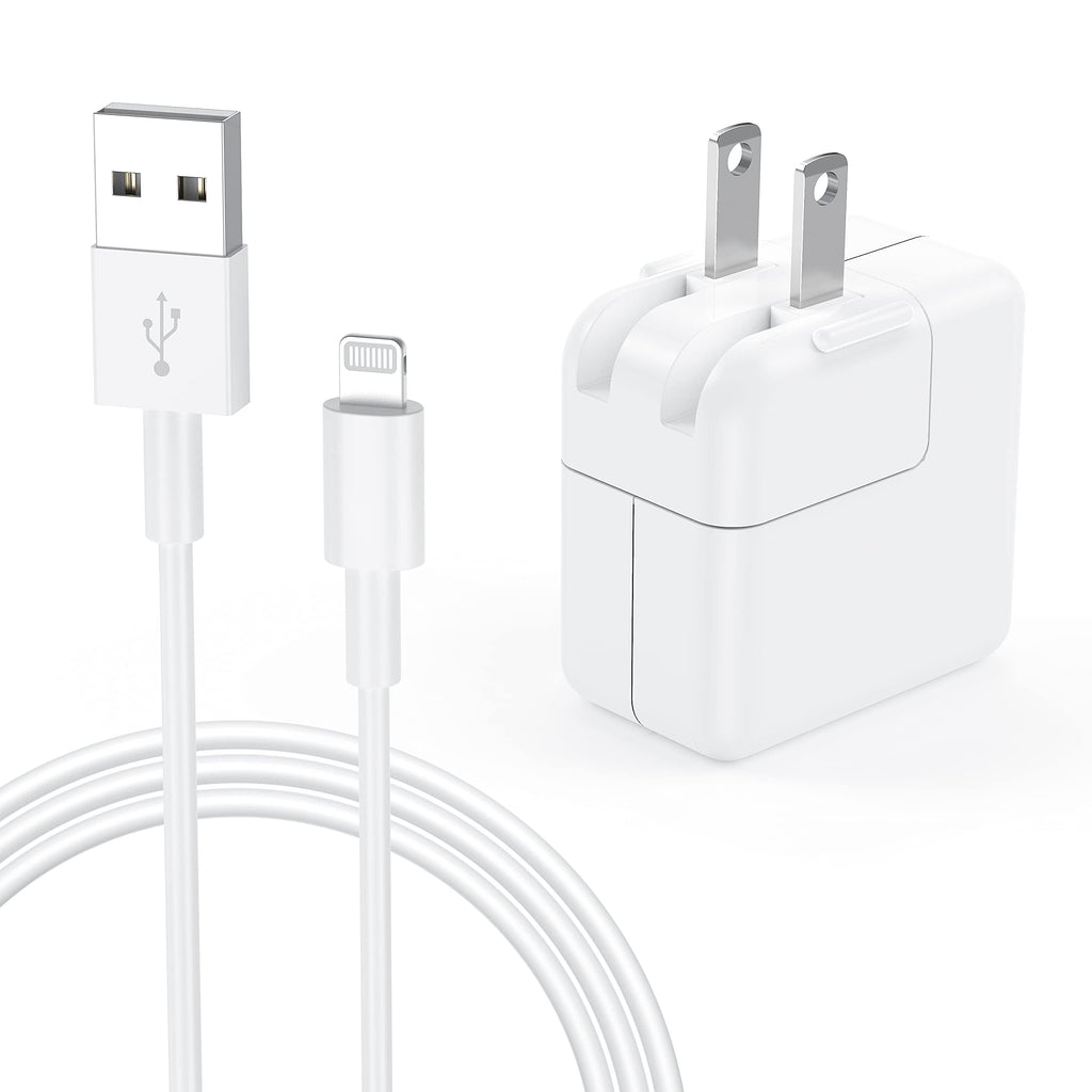 iPad Charger iPhone Charger, 12W USB Wall Charger Foldable Portable Travel Plug with 6FT Lightning Cable Compatible with iPhone 12/11/X/8/7, iPad, iPad Mini, iPad Air 1/2/3, iPad Pro 10.5 inch, iPod