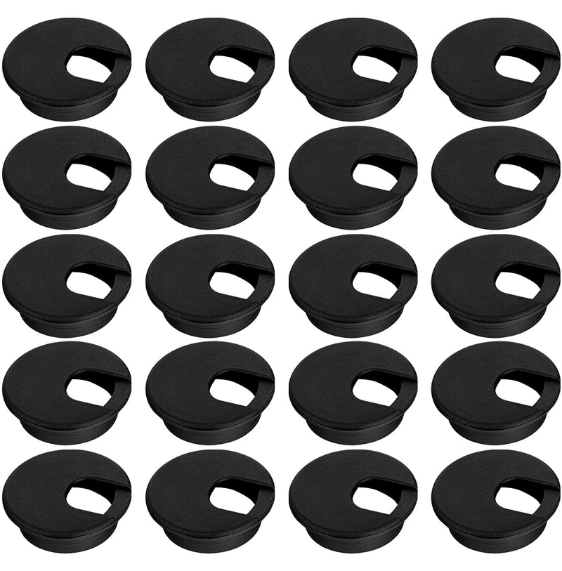 20 Pack 2 Inch/50mm Round Plastic Desk Grommets, Black Wire Organizer Caps, PC Computer Port Cable Hole Cover Plug Bushings, Perfect for Hide Data Cords in Office Desk, TV Stands, Tabletops and More