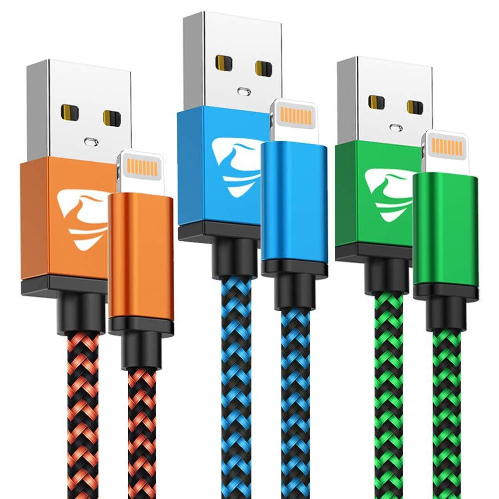 iPhone Charger Cord 3ft 3Pack MFi Certified Lightning Cable Fast Charging Nylon Braided Cell Phone Charging Cable Compatible with iPhone 12 Pro 11 Pro Xs Max Xr 10 8 7 6 Plus 5 Se 2020,iPad Multicolor Multicolored
