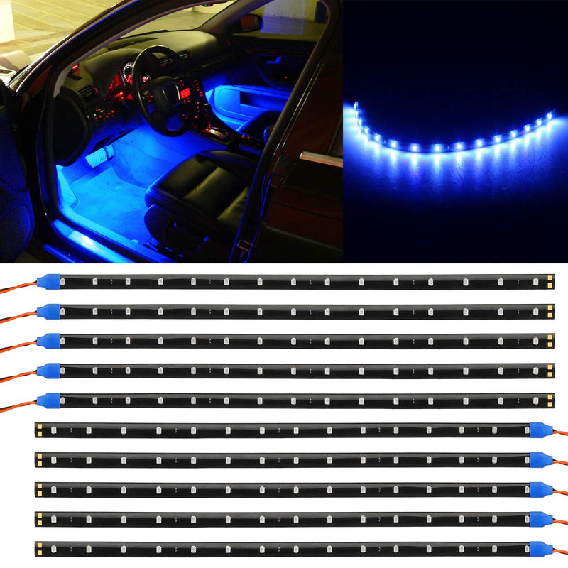 Linkstyle 10 Pack 12V Blue Waterproof Car Interior Exterior Led Strip Light 30cm 15LEDs Flexible Car Underglow Lights for Car Motorcycles Golf Cart Bicycle Decoration