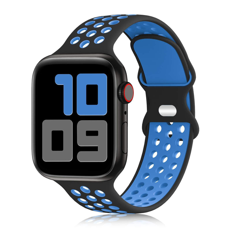YAXIN Sport Band Compatible for Apple Watch Bands 38mm 40mm 42mm 44mm, Breathable Soft Silicone Sport Replacement Strap Women Men Compatible with iWatch Series SE/6/5/4/3/2/1, Sport Edition Black/Blue 38mm/40mm