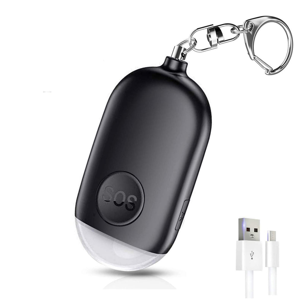 Safe Sound Personal Alarm - 130dB USB Rechargeable Keychain Alarm Self Defense Security Alarm with Mini Emergency LED Light for Women Kids Elderly Black