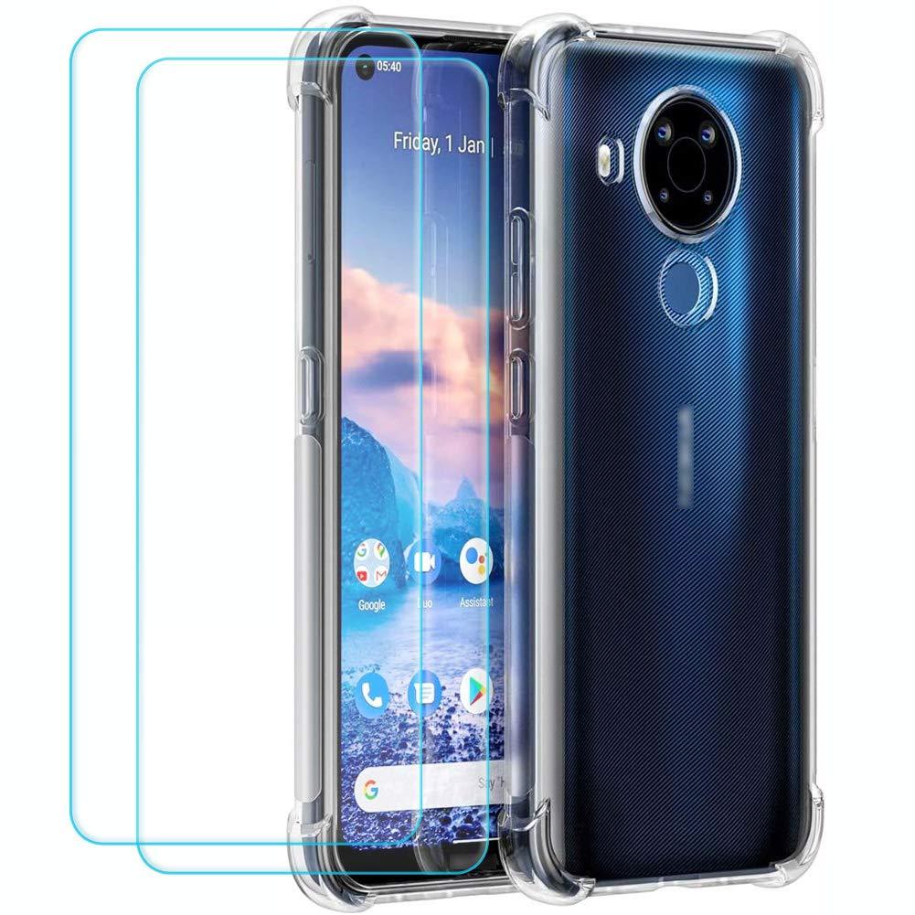 Ytaland for Nokia 5.4 Case, with 2 x Tempered Glass Screen Protector. (3 in 1) Crystal Clear Silicone Shockproof TPU Bumper Protective Phone Case Cover