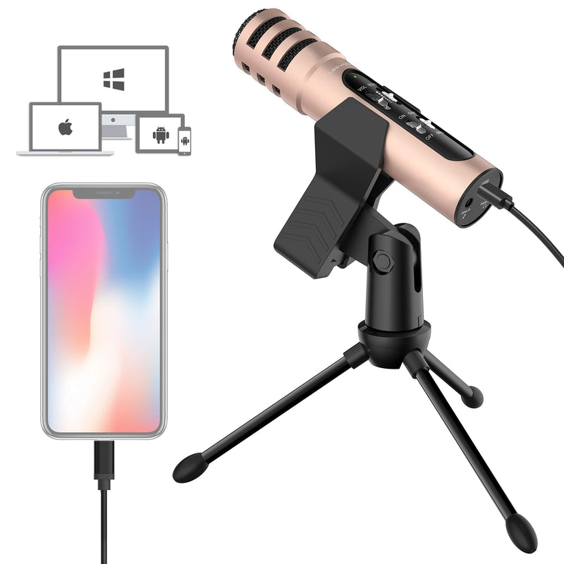 LESYAFEL Microphone for iphone with Desktop Tripod Plug&Play,Android,PS4,Mac and Windows for Live Broadcast,YouTube Video Studio