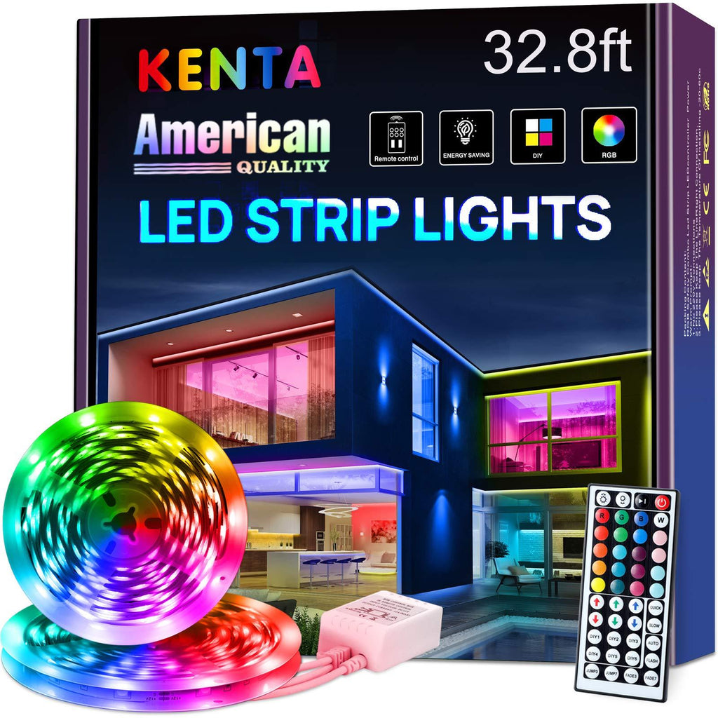32.8ft Led Strip Lights, KENTA RGB 5050 Color Changing Led Light Strips, Led Lights for Bedroom, Home, Kitchen, Dorm Room, Bar, TV , with 44 Keys IR Remote Control , DIY, 2 Rolls 32.8ft