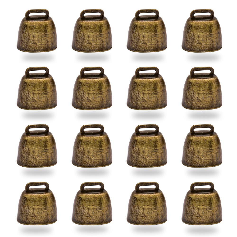16PCS Vintage Style Metal Cow Bell, Premium Cowbell for Grazing Cattle, Horses and Sheep, Animal Anti-Lost Accessories Bell,Often Used in Festive Cheering Loudly Calling Bell (Brass) Brass