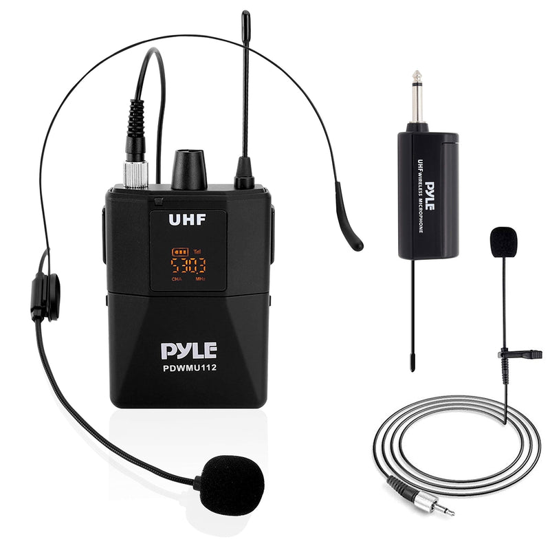 UHF Wireless Microphone System Kit - Portable Professional Cordless Microphone Set Wireless Mic Kit w/Headset Mic, Lavalier Mic, Beltpack Transmitter, Receiver - Karaoke & Conference - Pyle  PDWMU112