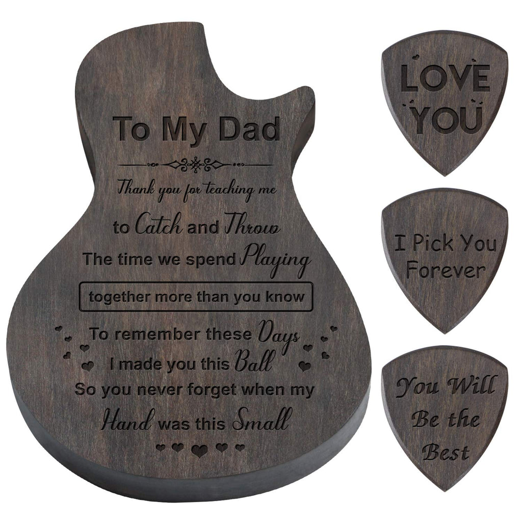 Engraved Black Guitar Pick Box Holder with 3 Pack Wooden Guitar Picks, Personalized Wood Guitar Picks Box For Dad, Plectrum Container for Guitar Standard Picks (For Dad)