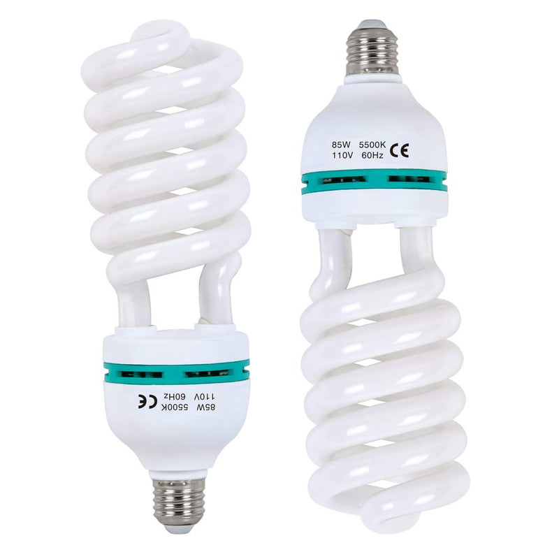 [AUSTRALIA] - Aqirui 2 x 85W Light Bulb 5500K CFL Daylight Spiral Softbox Bulb in E27 Socket for Photography Photo Video Studio Lighting 