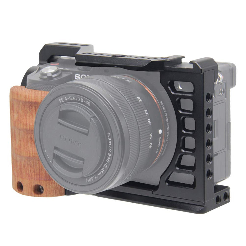 [AUSTRALIA] - Easy Hood Camera Cage for Sony A7C / ILCE-7C, Vlogging Video Rig Stabilizer Accessories with Wooden Handle Grip, Cold Shoe, 1/4" Mounting Points and 3/8" Locating Hole 