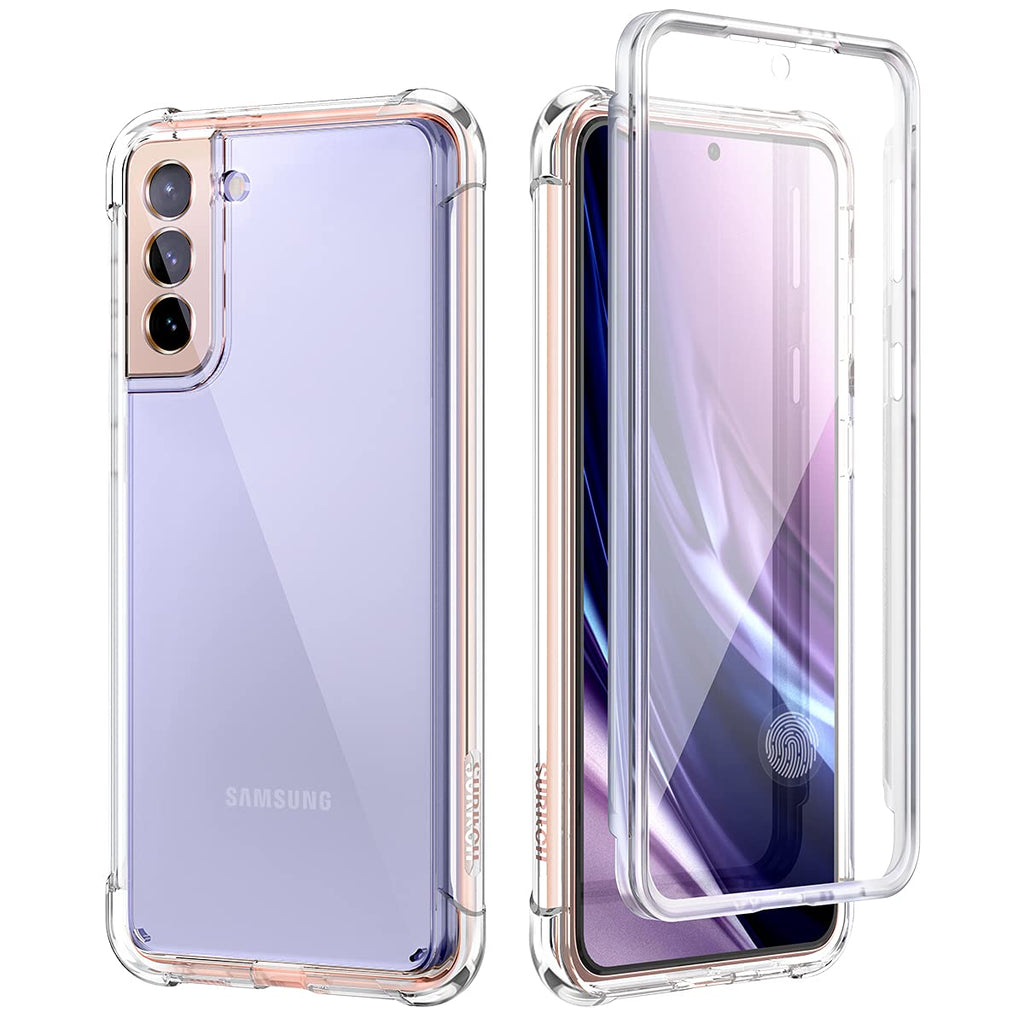 SURITCH Clear Case for Samsung Galaxy S21 5G,[Built in Screen Protector][Camera Lens Protection] Full Body Protective Hard Shell+Soft TPU Bumper Shockproof Rugged Cover for Galaxy S21 6.2" (Clear)