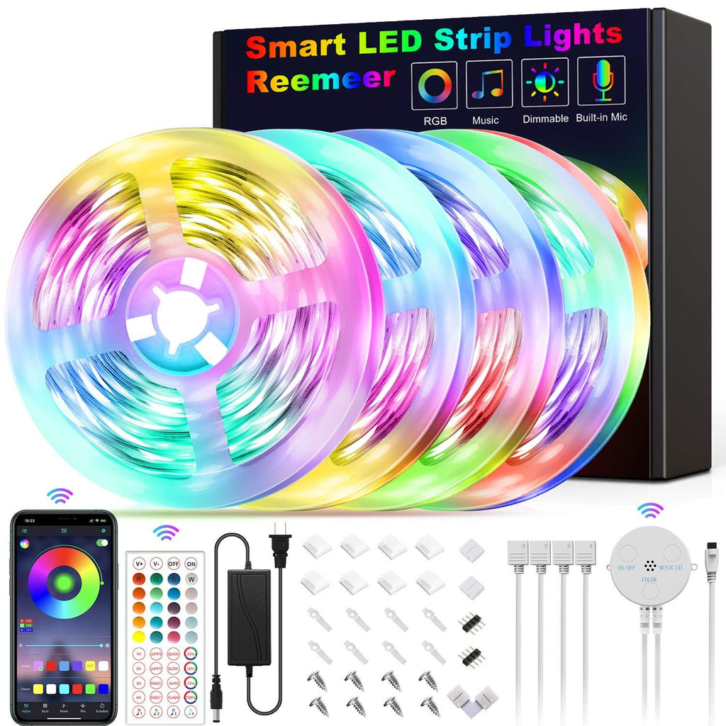 65.6ft Led Strip Lights, Reemeer Led Light Strips Music Sync Color Changing Led Lights with App Control and Remote, Led Lights for Bedroom, Party, Home Decoration 65.6ft